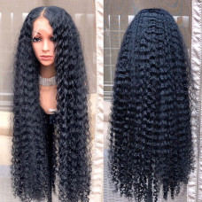 Deep Curly 28 inches 200% Density Lace Frontal Wig Transparent Lace Human Hair For Women