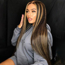 Silky Straight Piano Color Wigs 24 inches 150% Density Transparent 13x4 Lace Front Human Hair Wigs For Women