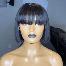 Human Hair Wigs Short Bob Wigs With Bangs Cut Short Bob Lace Front Wig Straight Human Hair 8 inches 150% Density