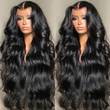 Body Wave Wigs 28 inches 200% Density Transparent 13x4 Lace Front Human Hair Wigs For Women